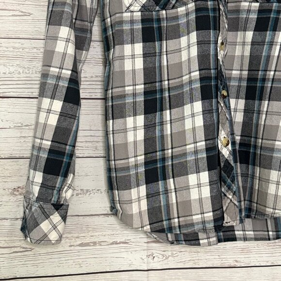 Dickies Flannel Grey‎ Black White Blue Button Down Medium - Picture 3 of 5